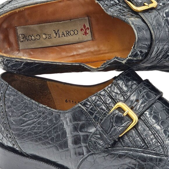 Vintage Exotic Alligator Men's 15M Black Monk Strap Dress Loafers Paolo De Marco - Picture 6 of 15